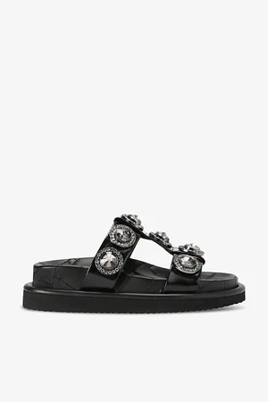 Kurt Geiger Womens Orson Crystal-Embellished Flat Leather Sandals
