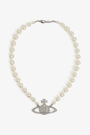 Vivienne Westwood Womens Bas Relief Silver-Tone Brass, Pearl and Swarovski Crystal Necklace