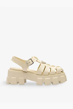 Prada Womens Monolith Logo-Plaque Chunky-Sole Caged Rubber Sandals