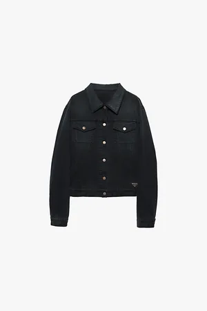 Prada Womens Logo-Badge Relaxed-Fit Denim Jacket