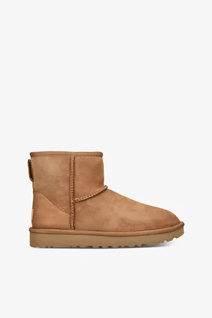 UGG Womens Classic Mini Regenerate Logo-Patch Suede and Shearling Ankle Boots