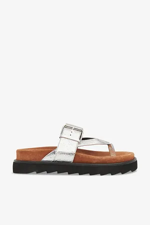 Whistles Womens Sutton Toe-Post Buckle Metallic-Leather Sandals