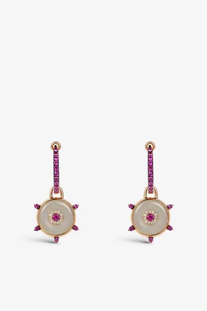 Nadine Aysoy Celeste 18ct Rose-Gold, 0.07ct Diamonds, 0.77ct Pink Sapphire and 9.75ct Jade Huggie Earrings