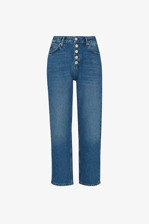 Whistles Womens Hollie Button-Front Straight High-Rise Jeans