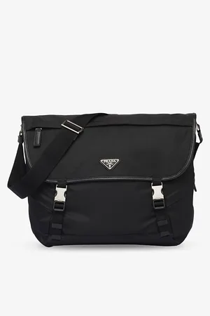 Prada Mens Re-Nylon Buckled Nylon and Leather Cross-Body Bag