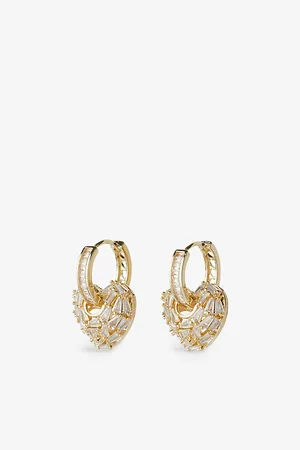 Crystal Haze Womens Puzzle Heart 18ct Yellow Gold-Plated Brass and Cubic Zirconia Hoop Drop Earrings