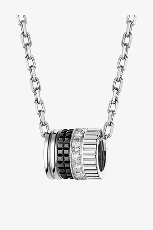 Boucheron Mens Quatre Black Edition 18ct White-Gold, Ceramic and 0.17ct Diamond Pendant Necklace