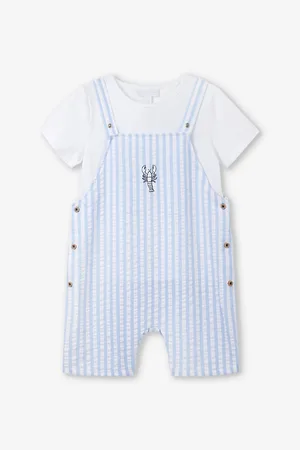 The Little White Company Lobster-Embroidered Striped Organic-Cotton Dungarees 18-6 Years
