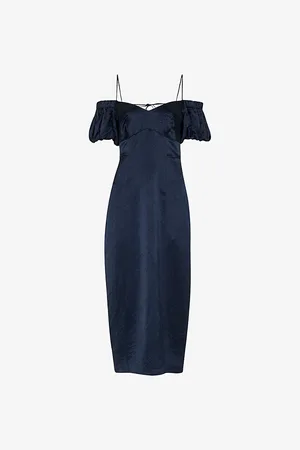 Whistles Womens Faye Bardot-Neck Satin Midi Dress