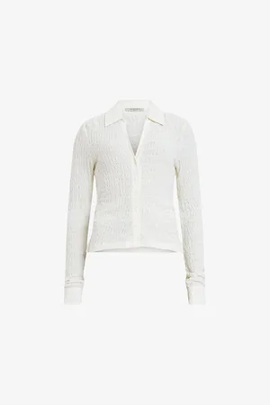 AllSaints Womens Connie V-Neck Slim-Fit Stretch-Cotton Shirt