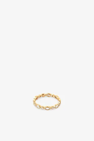 Astrid & Miyu Womens Navette 18ct Yellow -Plated Recycled Sterling-Silver and Zirconia Band Ring