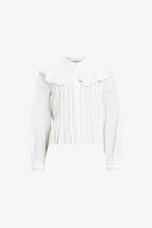 AllSaints Womens Olea Removable-Collar Pin-Tucked Woven Shirt