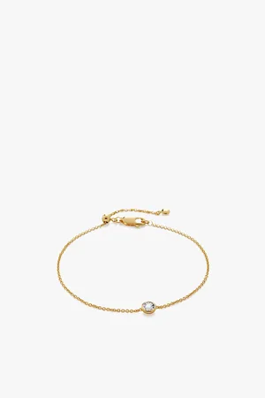 Monica Vinader Womens Solitaire 18ct -Plated Vermeil Sterling-Silver and 0.015ct Lab-Grown Diamond Bracelet