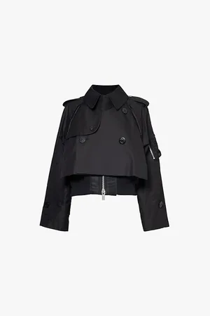 SACAI Womens Contrast-Panel Double-Breasted Cotton-Blend Jacket