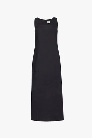 POSSE Womens Alice Square-Neck Linen Midi Dress