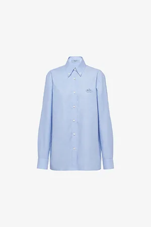 Prada Womens Logo-Embroidered Regular-Fit Cotton Oxford Shirt
