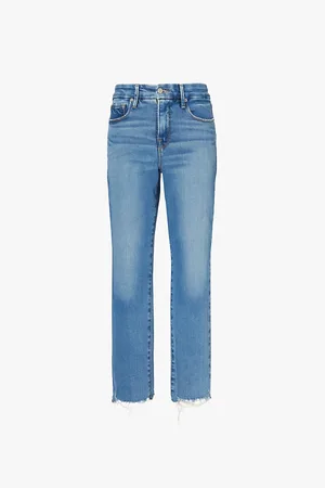 GOOD AMERICAN Womens Good Legs Whiskering Straight-Leg High-Rise Denim-Blend Jeans