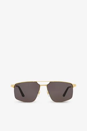 Cartier Womens 6L001639 ct0385S Pilot-Frame Metal Sunglasses