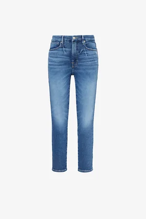 GOOD AMERICAN Womens Good Waist Slim-Leg High-Rise Stretch-Denim Jeans
