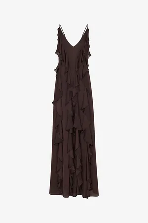 Whistles Womens Ruffle Plunge V-Neck Woven Maxi Dress