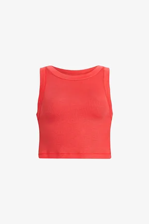 AllSaints Womens Rina Round-Neck Cropped Stretch-Jersey Tank