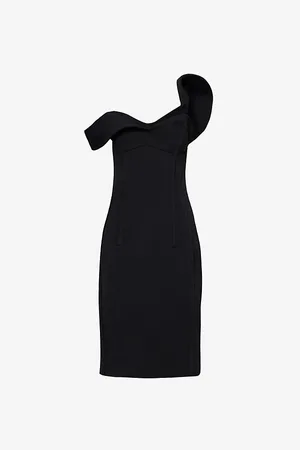 Bottega Veneta Womens Sweetheart-Neck Double-Layered Wool Midi Dress