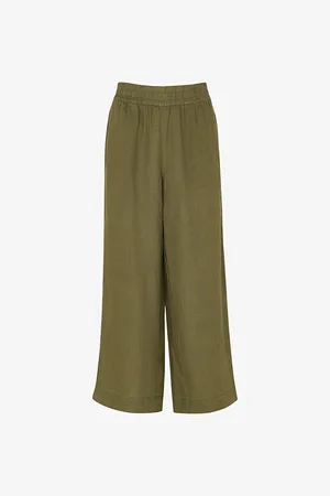 Whistles Womens Elasticated-Waist High-Rise Linen Trousers