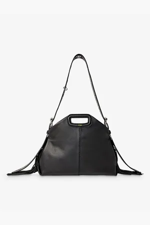 Maje Womens Miss M Logo-Embossed Fringed-Trim Leather Shoulder Bag