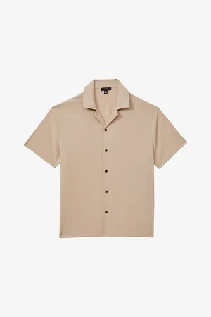 Reiss Mens Hunt Cuban-Collar Short-Sleeve Textured Stretch-Crepe Shirt