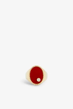 YVONNE LÉON Oval 9ct Yellow-Gold, 0.015ct Diamond and Agate Signet Ring