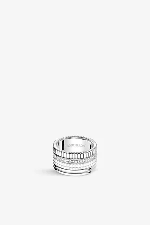 Boucheron Mens Quatre Double White Edition Large 18ct White-Gold, White Hyceram and 0.52ct Round-Brilliant Cut Diamond Ring