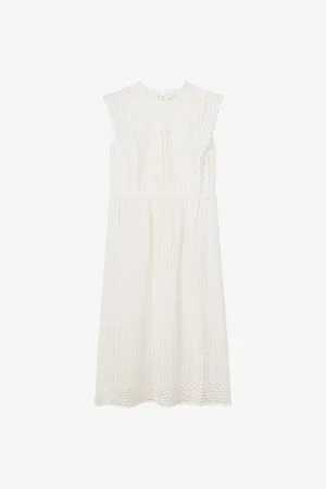LK Bennett Womens Laila High-Neck Broderie-Anglaise Cotton Midi Dress