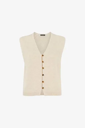 Whistles Womens Bailey V-Neck Button-Down Cotton-Blend Tank