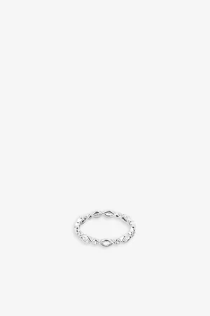 Astrid & Miyu Womens Navette Rhodium-Plated Sterling- and Zirconia Ring