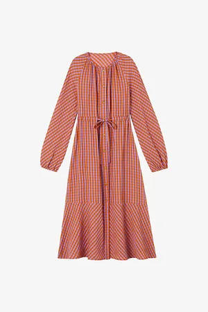 LK Bennett Womens Sophie Ruffle-Trim Gingham Cotton Midi Dress