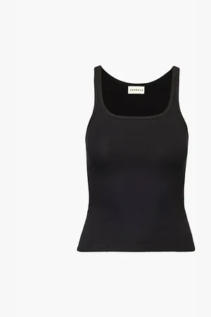 Adanola Womens Scoop-Neck Ribbed Stretch-Woven Top