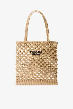 Prada Womens Logo-Embroidered Crochet Tote Bag