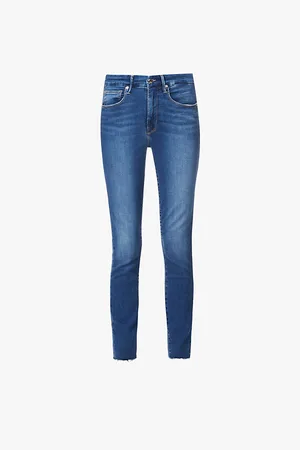 GOOD AMERICAN Womens Good Waist Crop Raw-Hem Skinny High-Rise Stretch-Denim Jeans