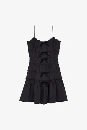 The Kooples Womens Bow-Embellished Ruched Woven Mini Dress