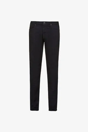 Emporio Armani Mens Eagle Logo-Embossed Brand-Patch Slim-Fit Stretch-Denim Jeans