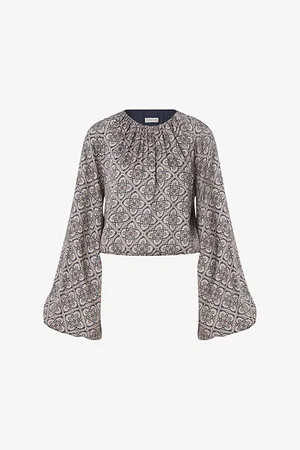 By Malina Womens Kendall Patterned Balloon-Sleeve Cropped Blouse