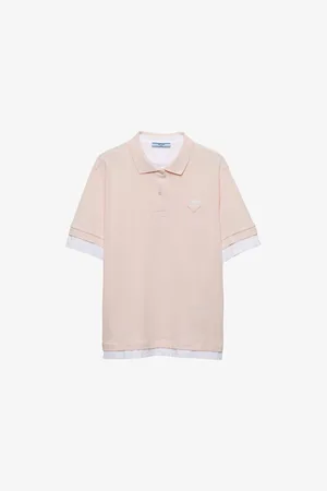 Prada Womens Logo-Patch Relaxed-Fit Piqué and Jersey Polo Shirt