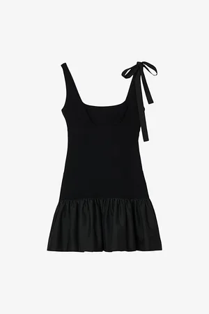 Sandro Womens Ruffle-Hem Shoulder-Tie Stretch-Woven Mini Dress
