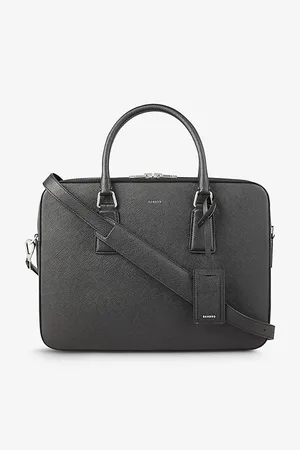 Sandro Mens Large Logo-Embossed Faux-Leather Briefcase