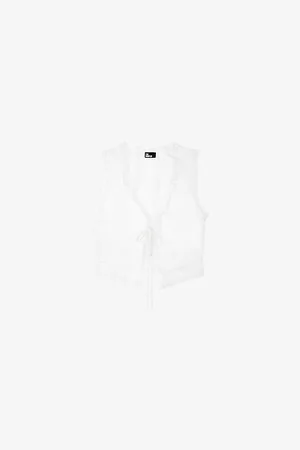 The Kooples Womens Lace-Trim Self-Tie Cotton Top