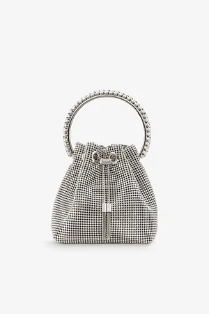 Jimmy Choo Womens Bon Bon Crystal-Embellished Mesh Top-Handle Bag