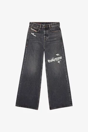Diesel Womens 1996 D-Sire Distressed Wide-Leg Low-Rise Jeans
