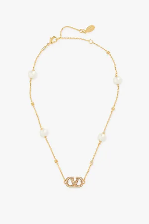 VALENTINO GARAVANI Womens Vlogo Signature Swarovski-Crystal and Pearl Brass Necklace