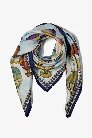 ASPINAL OF LONDON Womens Hot Air Balloon Graphic-Print Silk Scarf