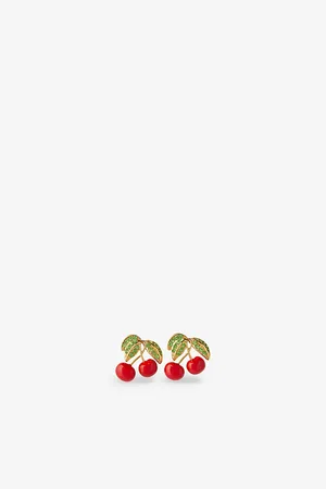 Crystal Haze Womens Pop The Cherry 18ct Yellow Gold-Plated Brass, Cubic Zirconia and Enamel Stud Earrings